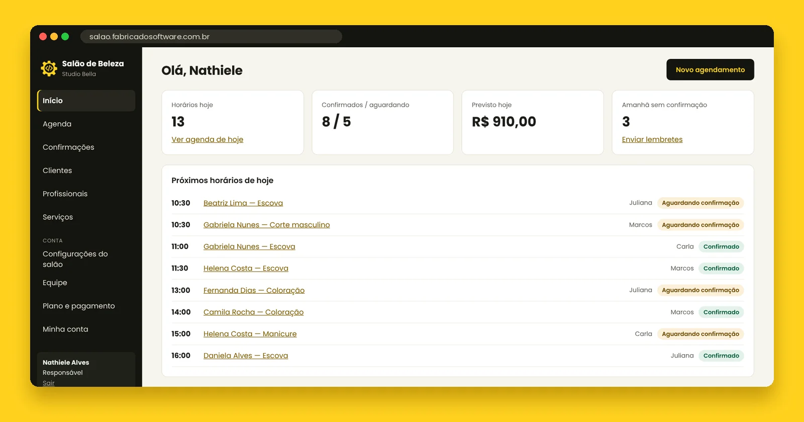 Início: horários de hoje, confirmados e previsto do dia